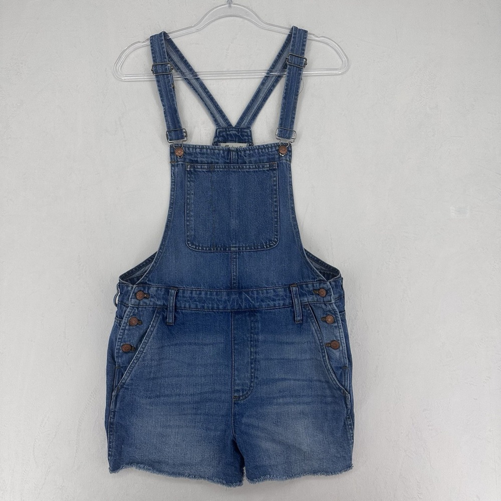 Madewell‎ Adirondack Short Overalls Women's L Dawkins Wash Blue Denim 3in inseam
